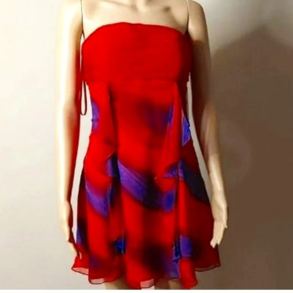 Sexy Christopher Henry Cocktail Mini Dress in multi-color red and royal
